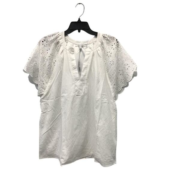 Parker and Rowe Eyelet Sleeve Blouse Size Large White Top New with tags - Picture 2 of 4